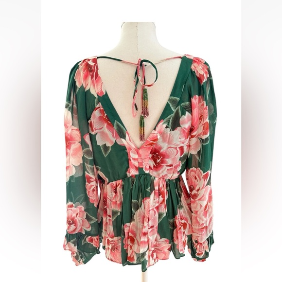 Anthropologie Farm Rio Rayna Blouse Sz Small Puff Sleeve Tropical Floral - Picture 4 of 8